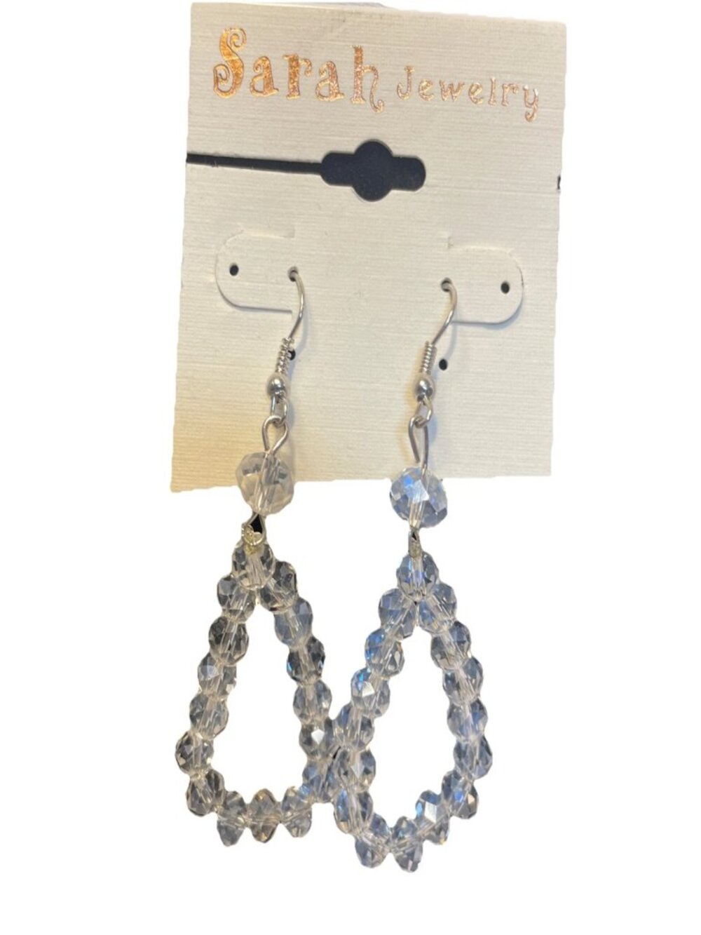 Clear Beaded Teardrop Dangle Earrings 2.5" Long Lightweight Bead Hooks Sarah